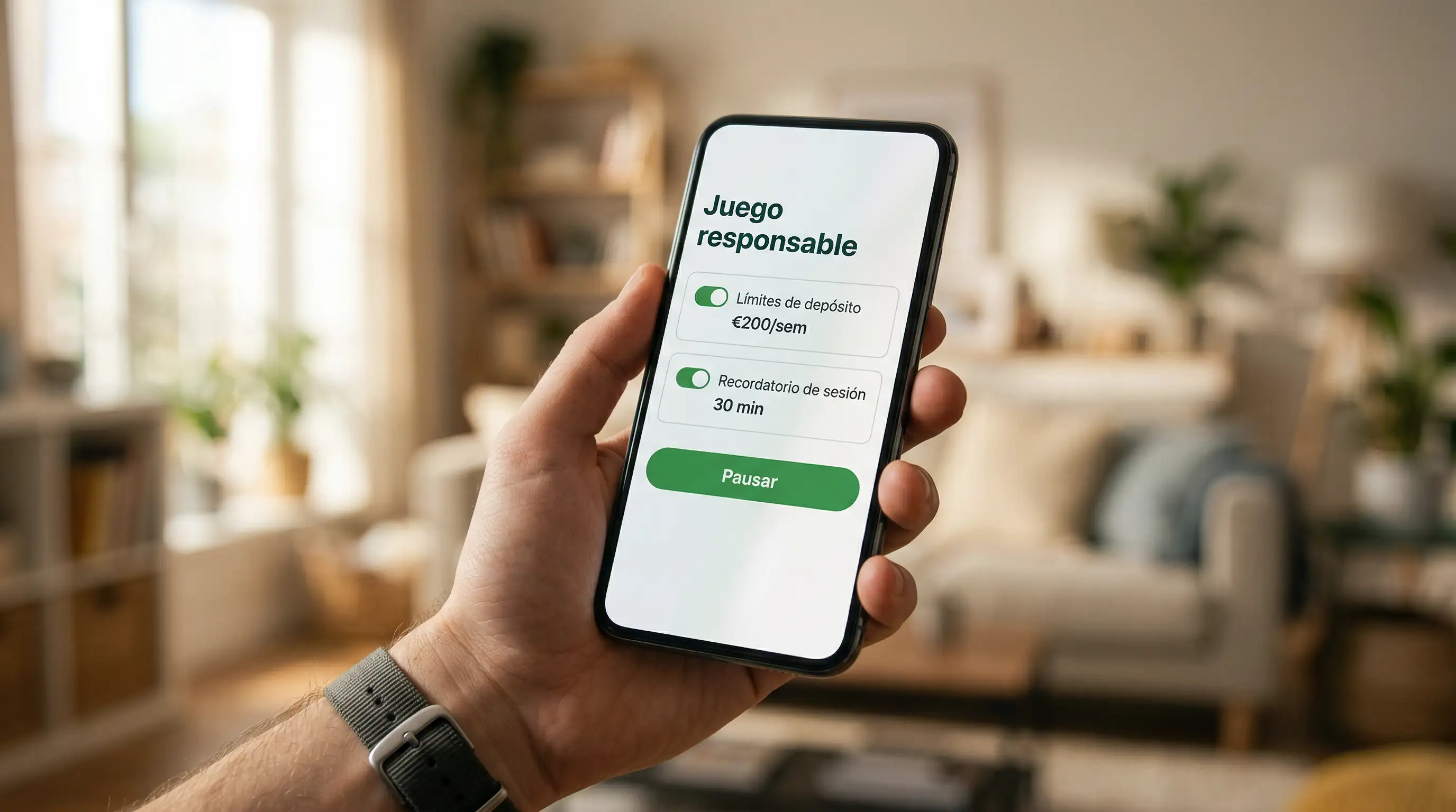 Pantalla de plataforma de apuestas mostrando herramientas de juego responsable con límites de depósito y opciones de autoexclusión