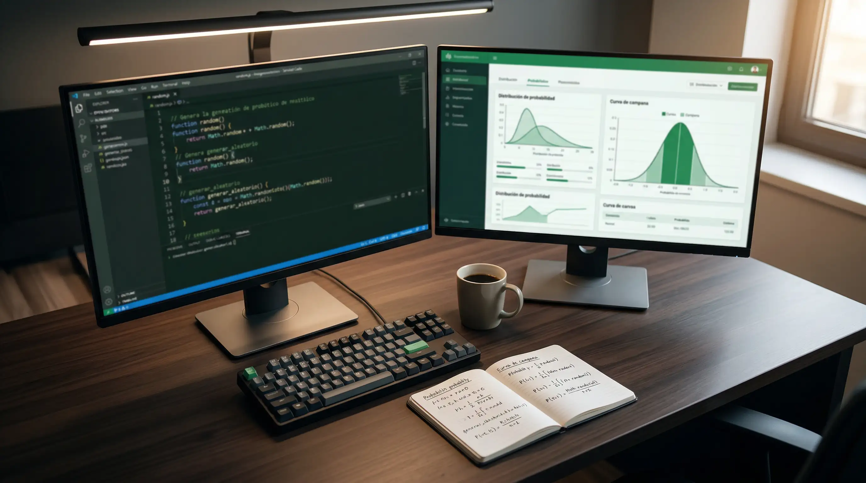 Pantalla de ordenador mostrando software de generador de números aleatorios para simulaciones deportivas virtuales